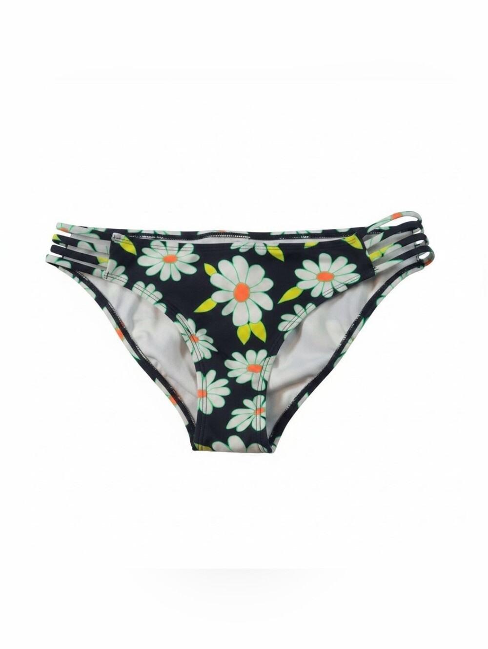 Salt & Cove Womens Floral Bikini Bottoms Black with White & Green Daisies M